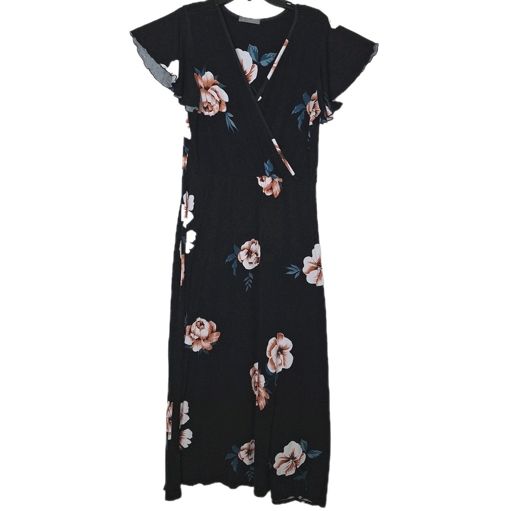 Whimsical Romantic Modern Cottagecore Loveappella floral Faux Wrap Maxi Dress 1X